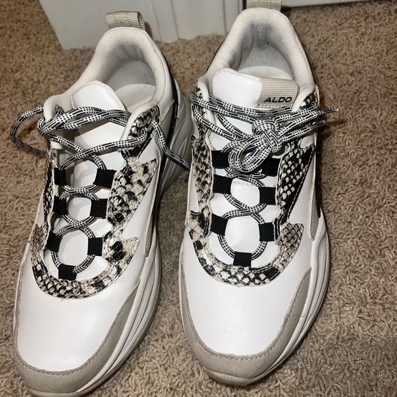 Aldo chunky sneakers, size 6.5, white and snakeskin - Picture 1 of 2